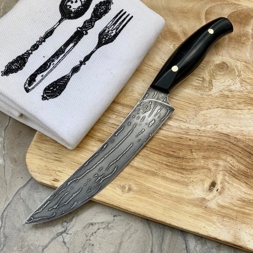 Кухонный булатный нож Овощной  (фултанг, черная микарта)