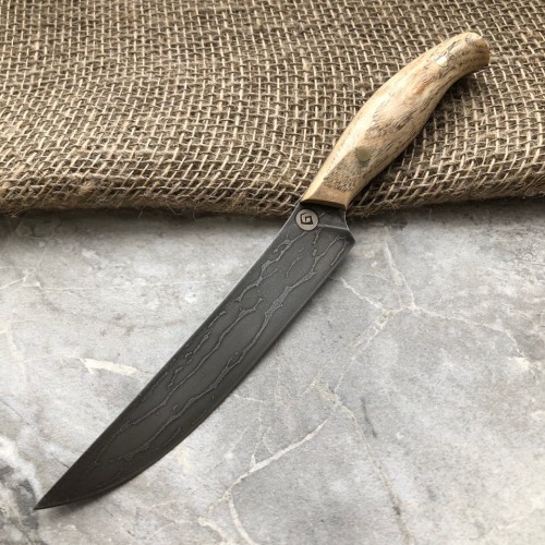 Кухонный булатный нож К001 (фултанг, ясень)