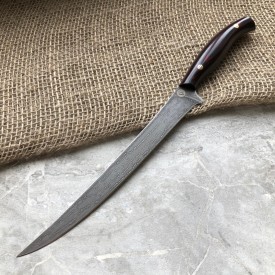 Кухонный булатный нож Рыбный - фултанг, цветная микарта /изделия художественных народных промыслов/