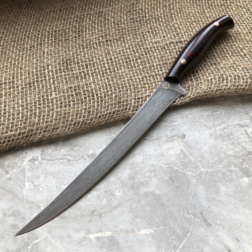 Кухонный булатный нож К002 Рыбный (фултанг, цветная микарта)