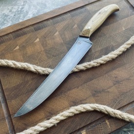 Кухонный булатный нож Мясной - фултанг, акация /изделия художественных народных промыслов/