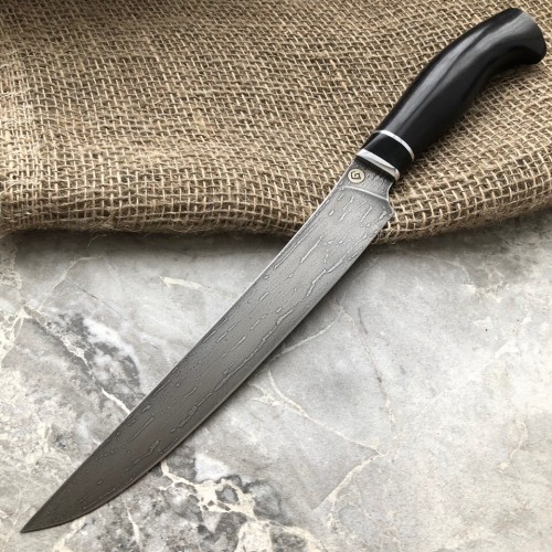 Кухонный булатный нож Мясной (черный граб)