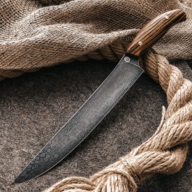 Кухонный булатный нож Мясной - фултанг, зебрано /изделия художественных народных промыслов/