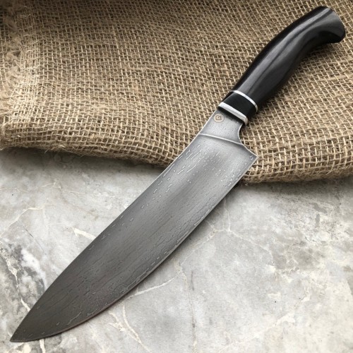 Булатный кухонный нож Шеф (стабилизированный граб)