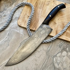 Кухонный булатный нож Шеф - фултанг, граб /изделия художественных народных промыслов/