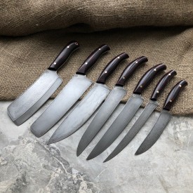 Набор кухонных ножей из булата №7 (цветная микарта)
