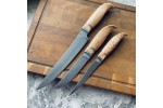 Набор кухонных ножей из литого булата Универсальный (натуральная карельская береза)