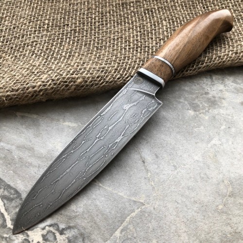Булатный кухонный нож Сантоку Малый (кавказский горный орех)