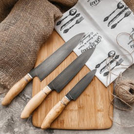 Набор кухонный булатных ножей Сантоку-1 /изделия художественных народных промыслов/