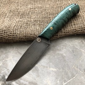 Булатный нож R001 - фултанг, зеленая стаб.карельская береза /изделия художественных народных промыслов/
