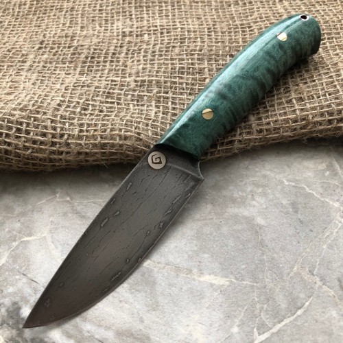 Булатный нож R001 (фултанг, зеленая стаб.карельская береза)