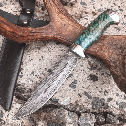 Булатный нож R006 (алюминий, стаб. карельская береза)