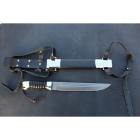 Нож подарочный из литого булата V007U - казачий пластунский с деревянными ножнами